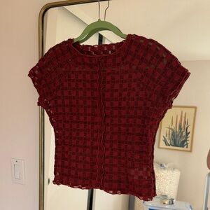 Find Me Now Harmony Checkered Mesh Baby Tee - Intense Rust / M